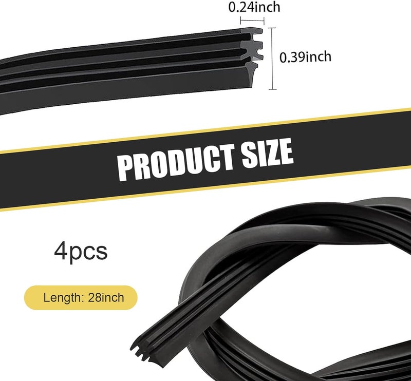 Bawkars 4 PCS 28" Silicone Frameless Wiper Blade Refill, Waterproof Boneless Wiper Inserts, Windshield Rubber Strip Replacement, Universal for Most Cars, Trucks, SUVs (Black) - Image 2